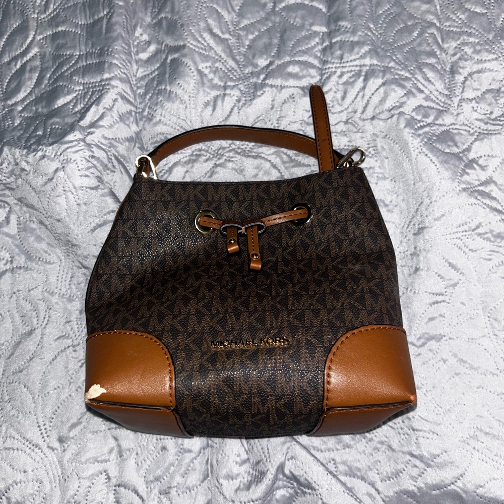 Michael Kors Dark Brown and Tan Mini Bag